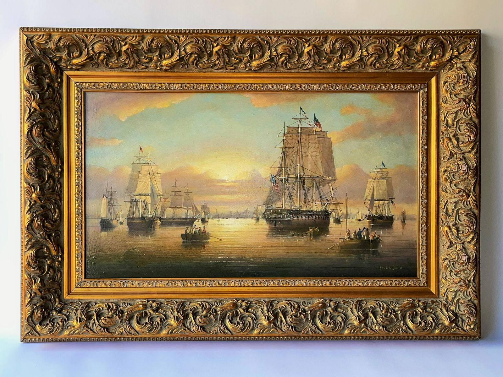 LARGE HARBOR SCENE OIL PAINTING BY BRIAN COOLE (1 of 9)