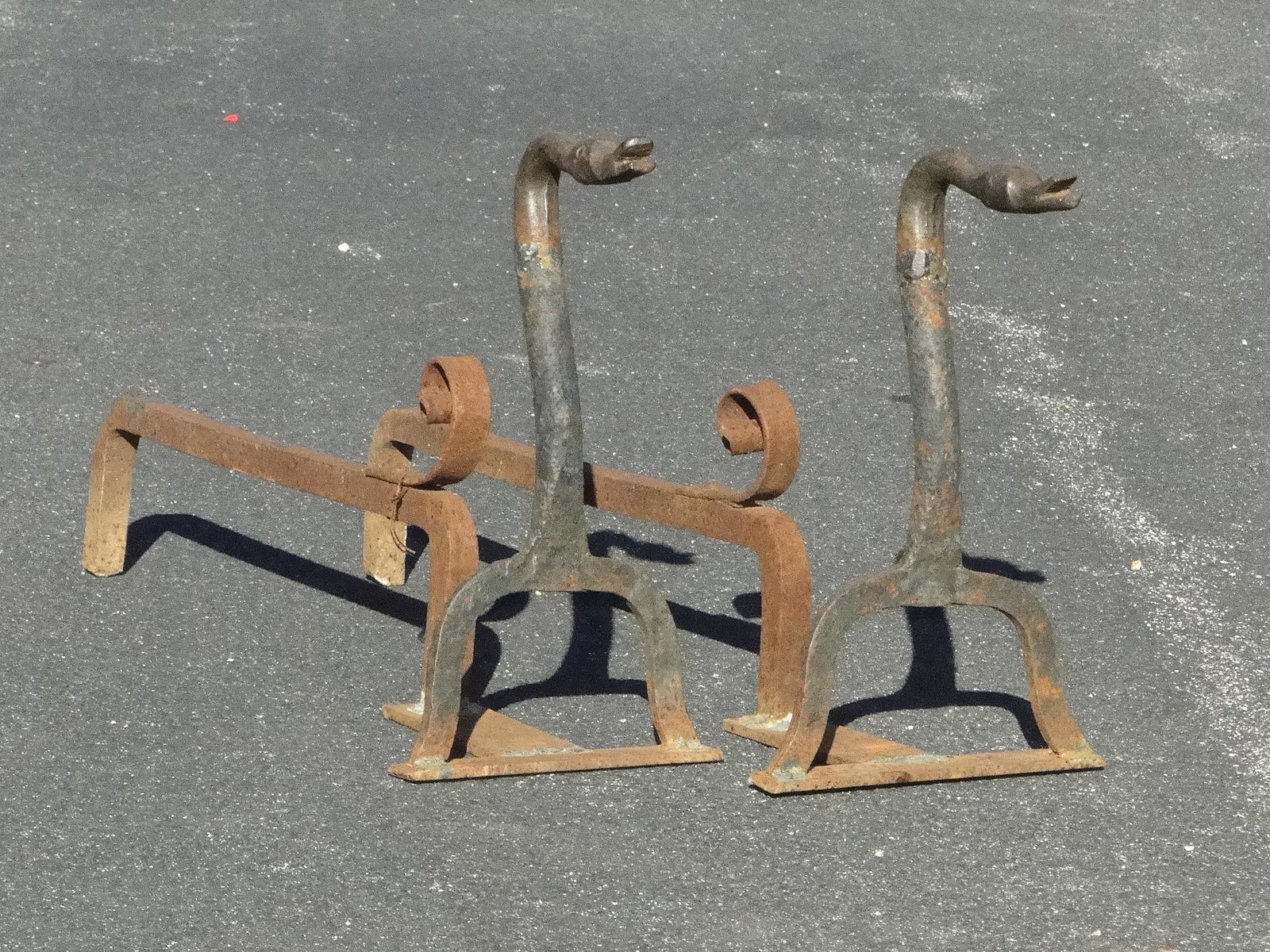 19TH C WROUGHT IRON GOOSE ANDIRONS (1 of 3)