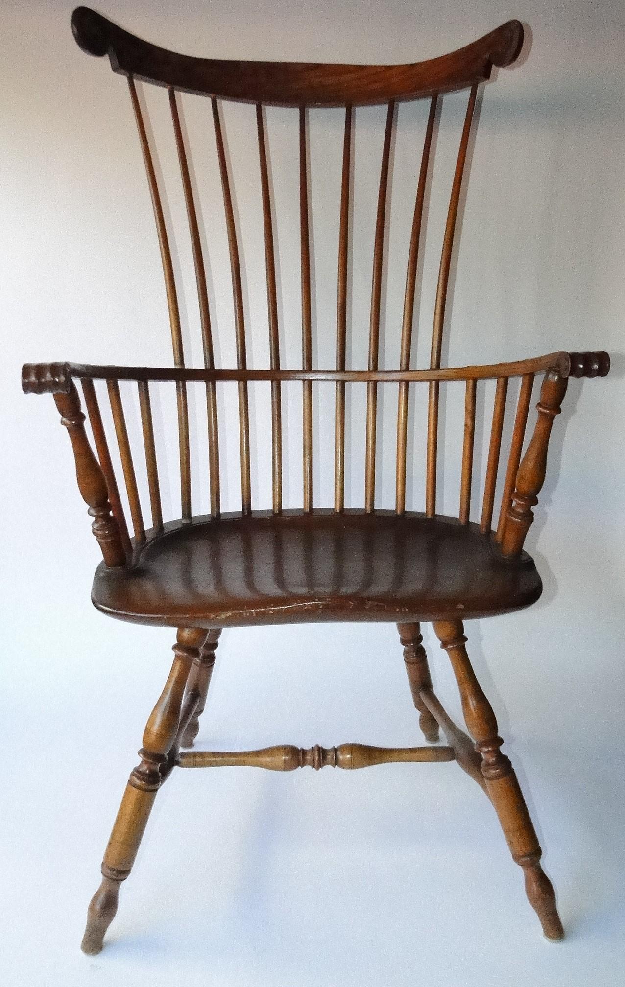 20TH C FANBACK CARVED ARM CHAIR: 20TH C FANBACK CARVED EAR ARM CHAIR 45 X 26 X 18