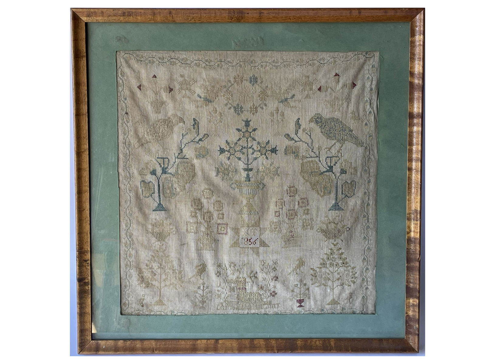 19TH C NEEDLEWORK SAMPLER DATED 1856 (1 of 3)