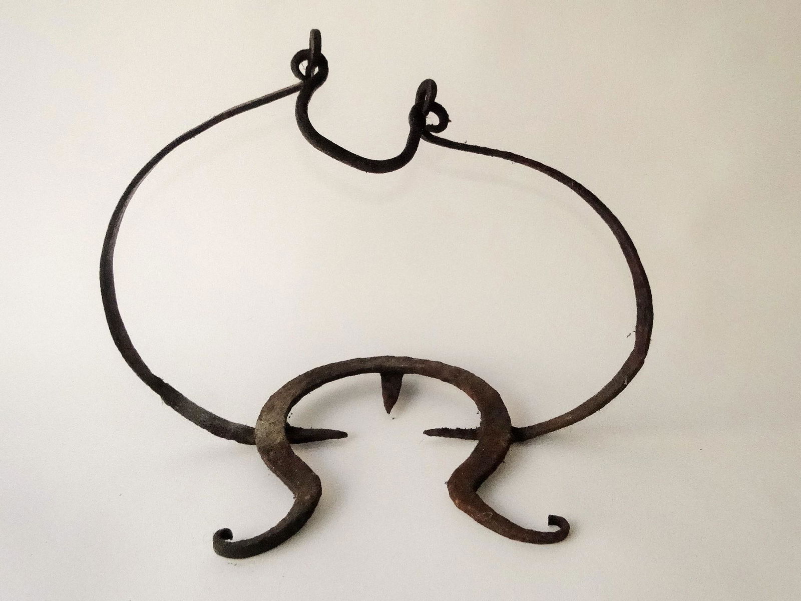 RARE 18TH C WROUGHT IRON HEARTH POT HOLDER (1 of 3)