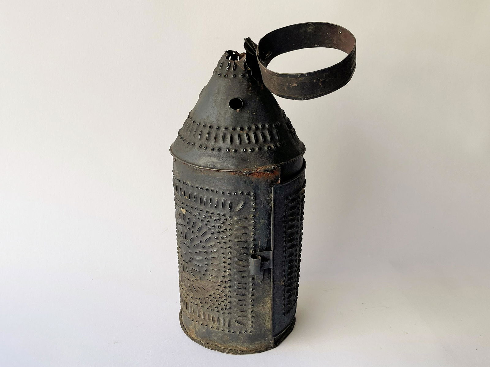 19TH C PIERCED TIN CANDLE LANTERN (1 of 4)