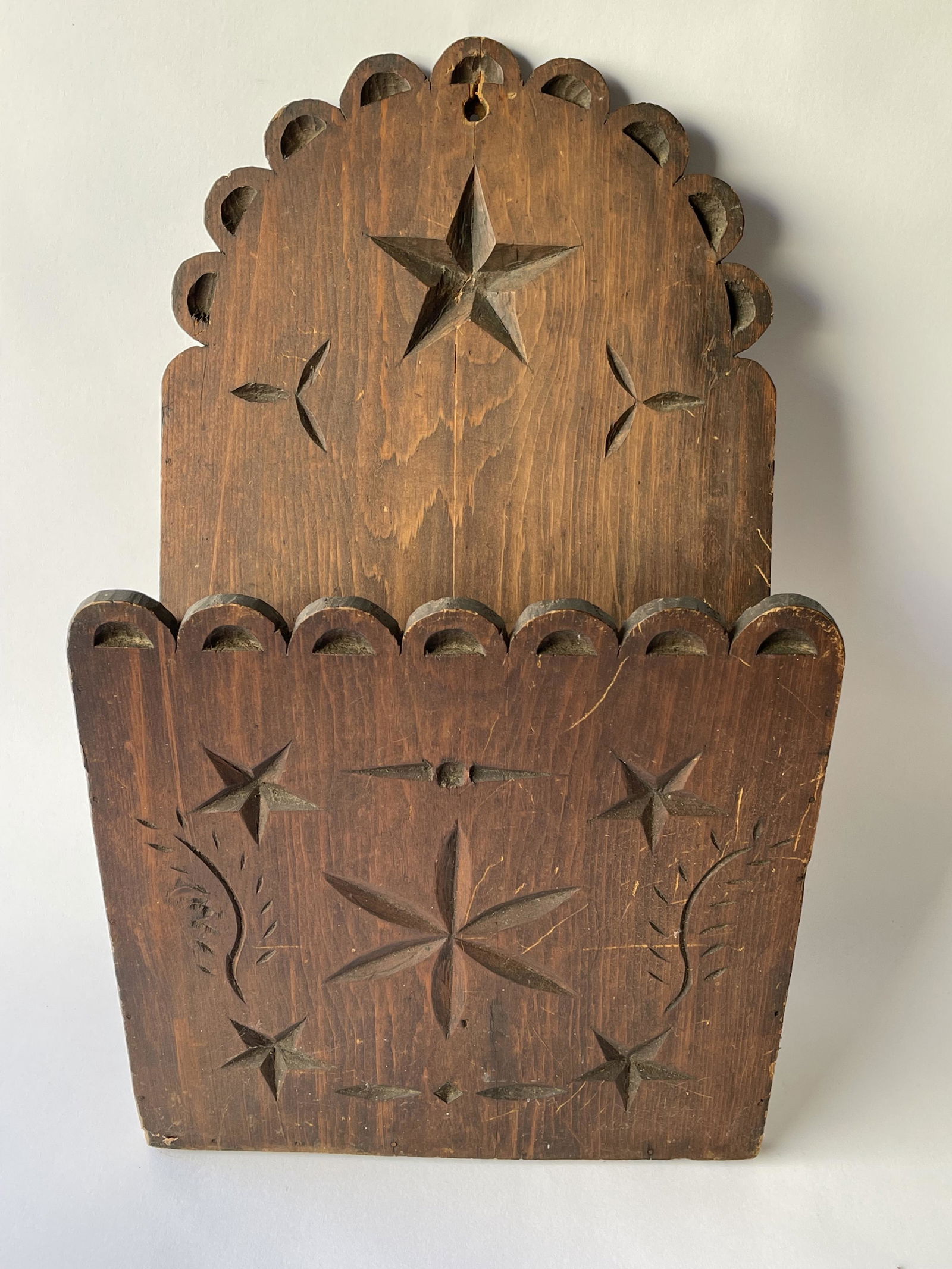 19TH C HANGING WALL POCKET (1 of 4)