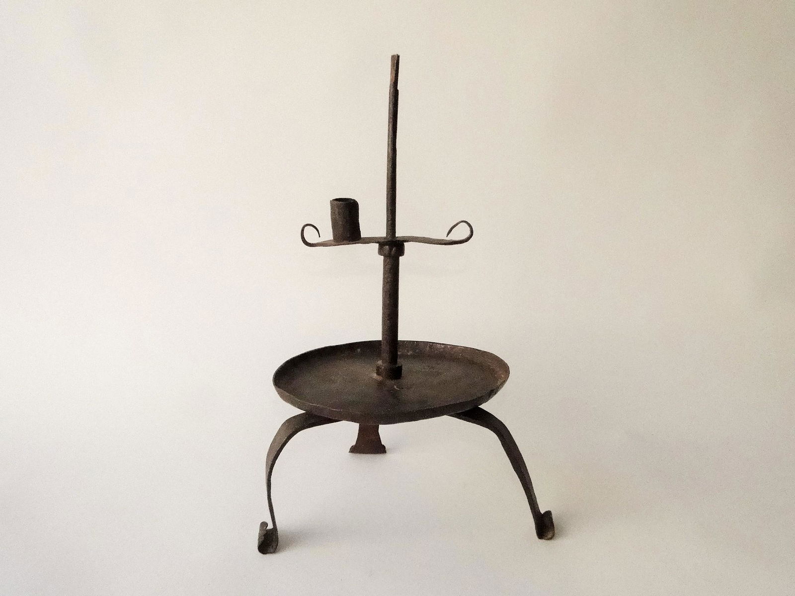 LARGE LATE 18TH C THREE FOOTED CANDLE HOLDER (1 of 3)