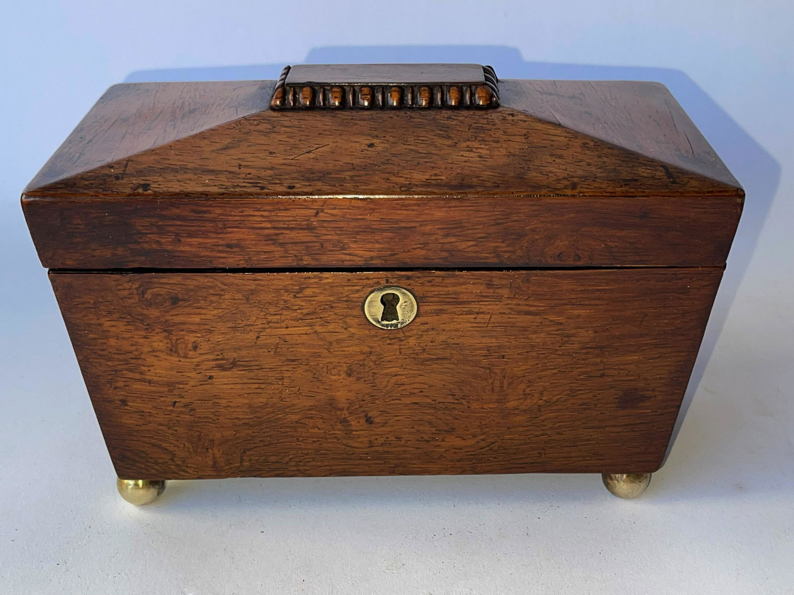 19TH C SARCOPHAGUS TOP TEA CADDY (1 of 5)