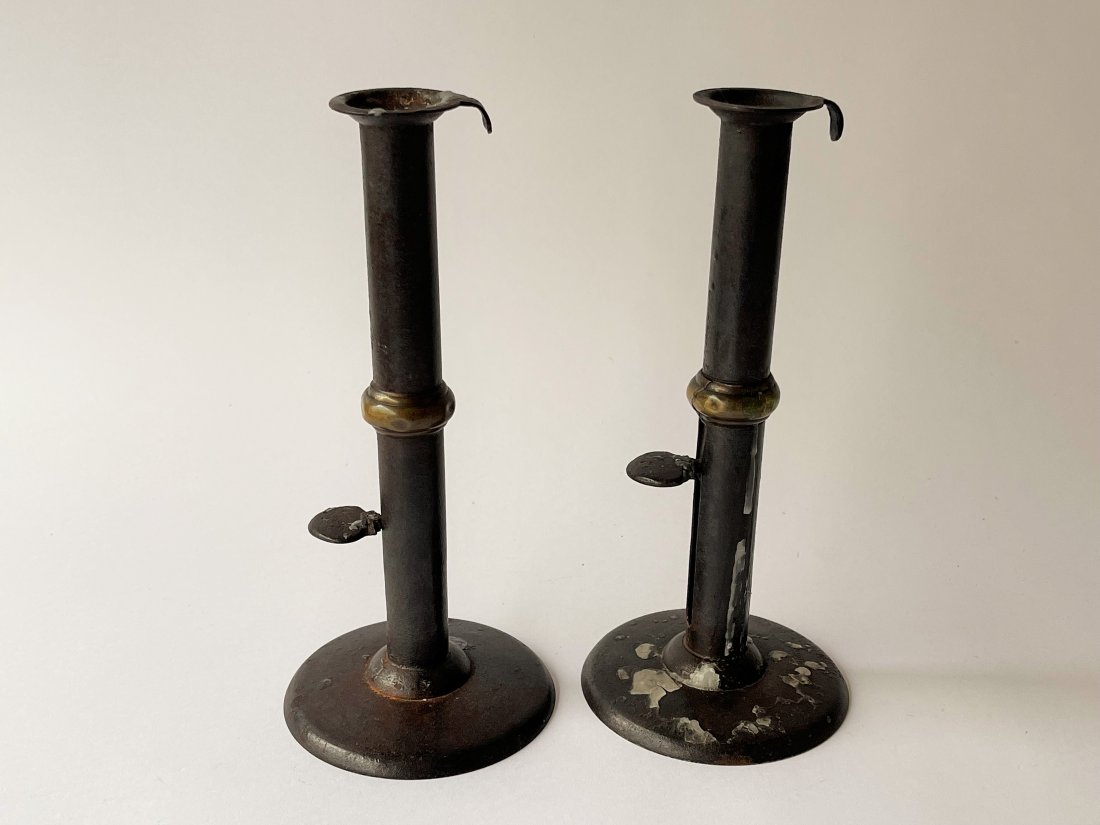 PAIR 19TH C WEDDING RING CANDLESTICKS (1 of 3)
