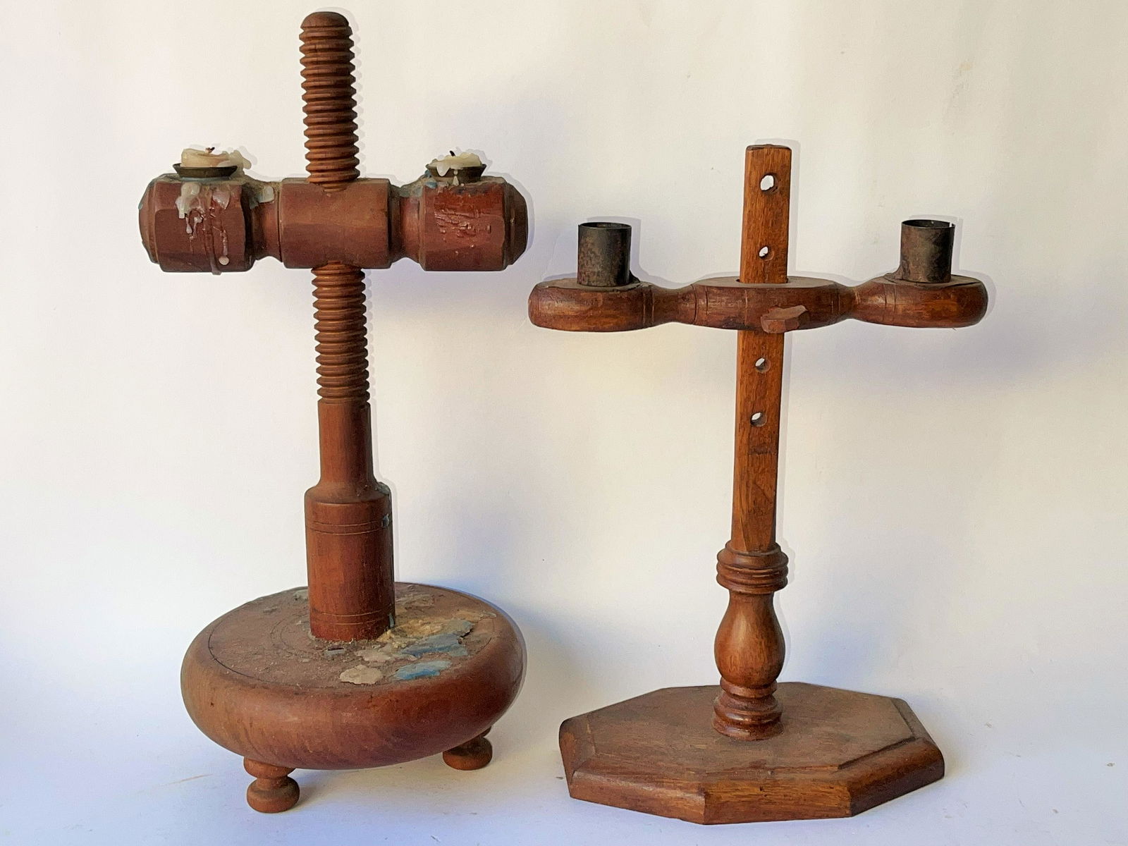 PAIR OF WOODEN TABLE TOP CANDLE STANDS (1 of 4)