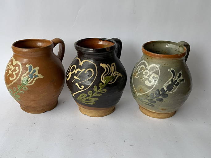 THREE DECORATED STONEWARE PITCHERS DATED (0524) on Dec 03, 2022 D.L