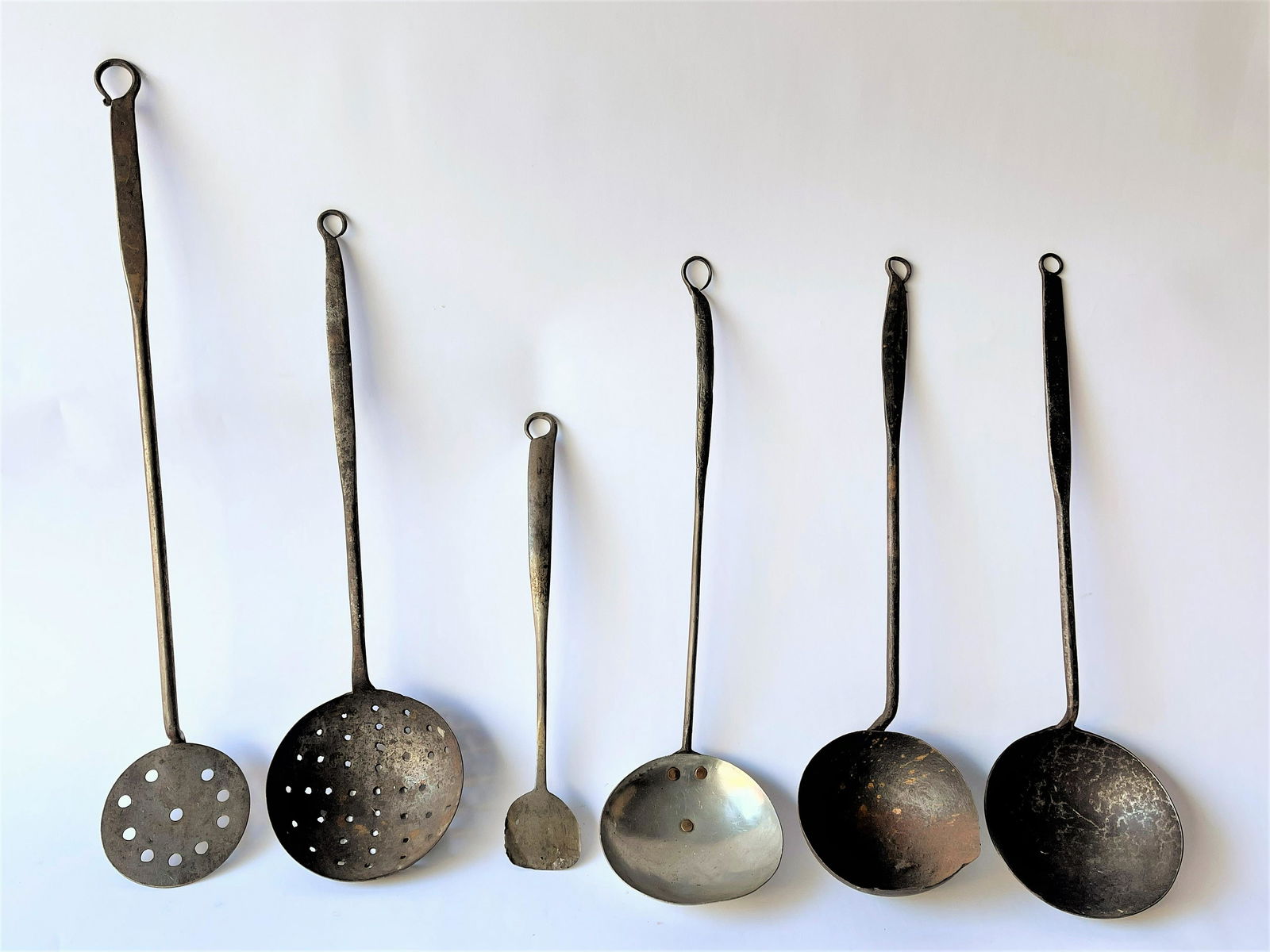 SIX 18TH C IRON HEARTH UTENSILS (1 of 1)