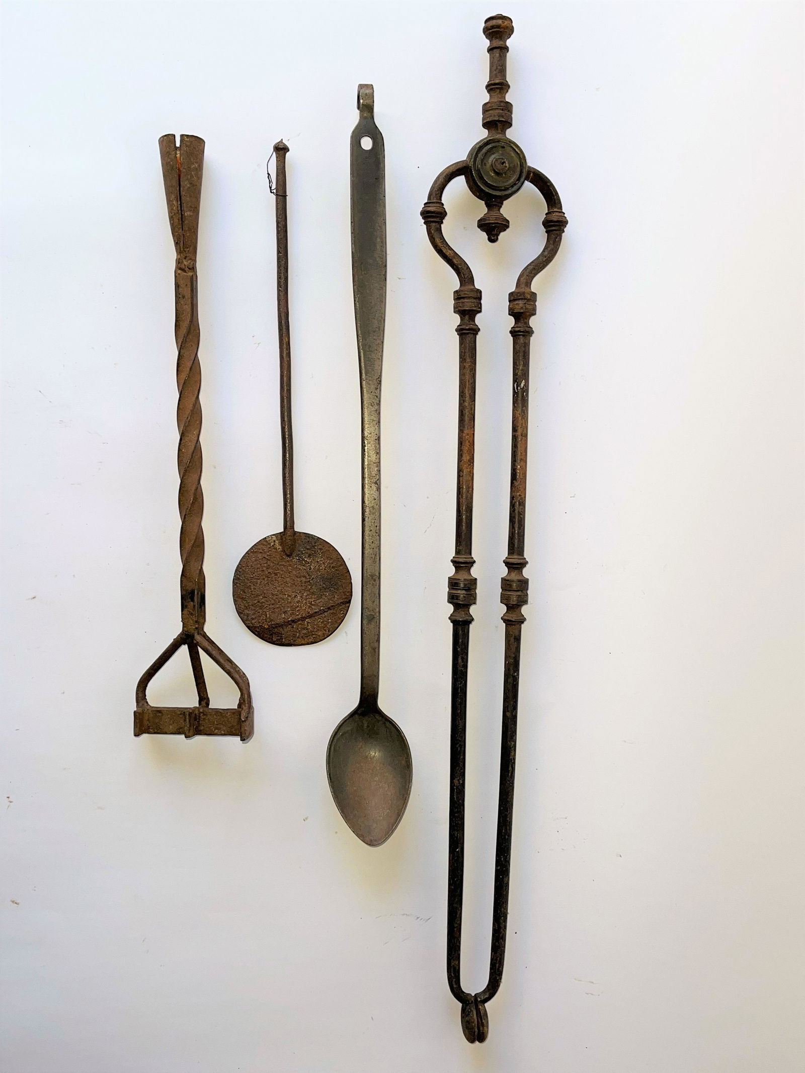 FOUR 18TH C IRON HEARTH UTENSILS (1 of 1)