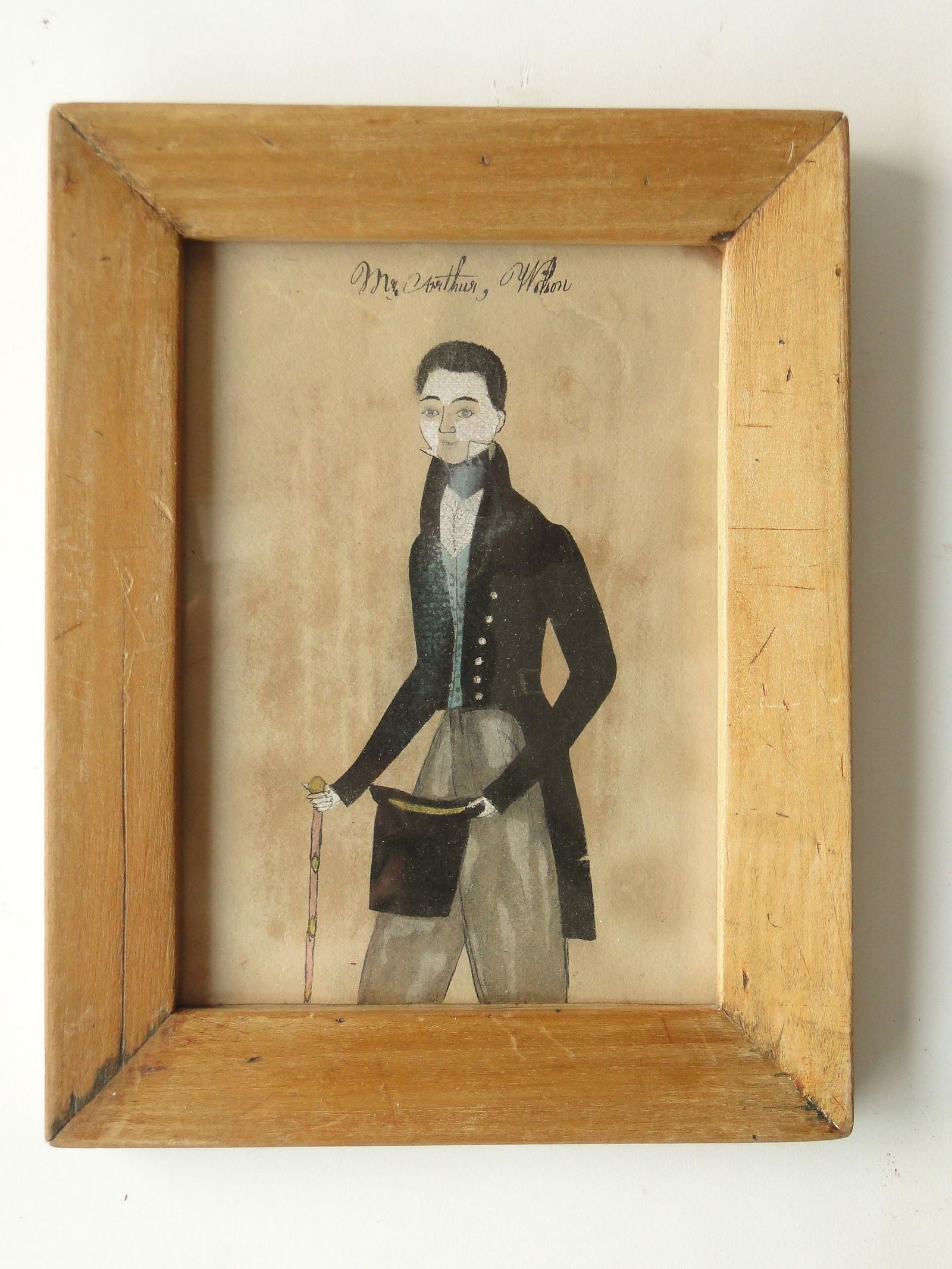 EARLY 19TH C WATERCOLOR PORTRAIT PAINTING OF "MR. ARTHUR WILSON" (1 of 3)