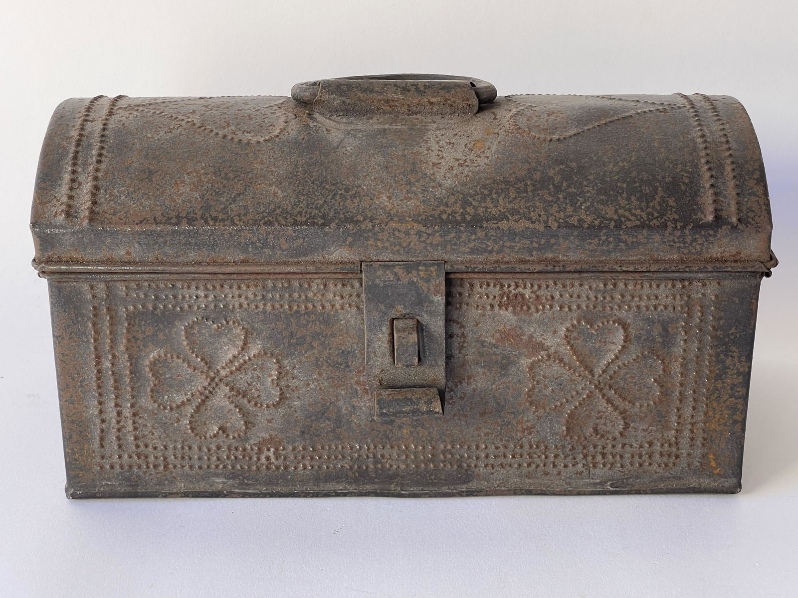 19TH C PUNCHED TIN HEART DECORATED DOCUMENT BOX (1 of 4)