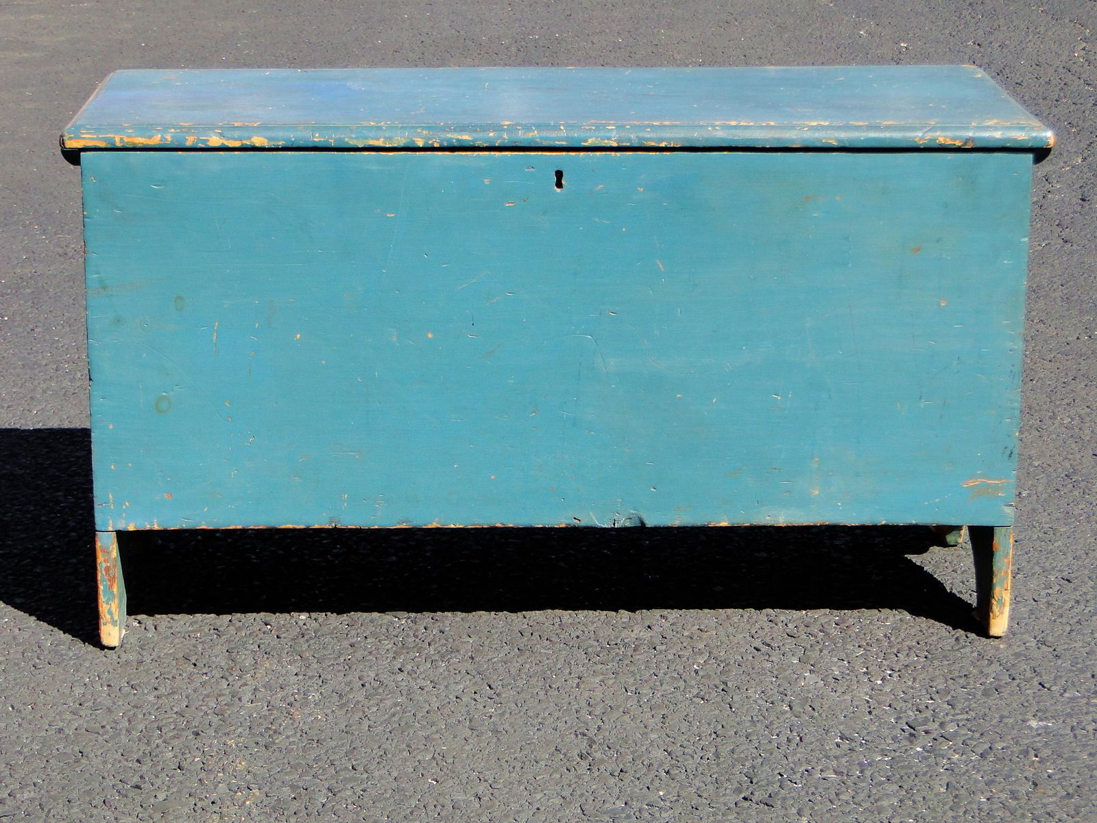 LATE 18TH C TEAL PAINTED BLANKET CHEST (1 of 4)