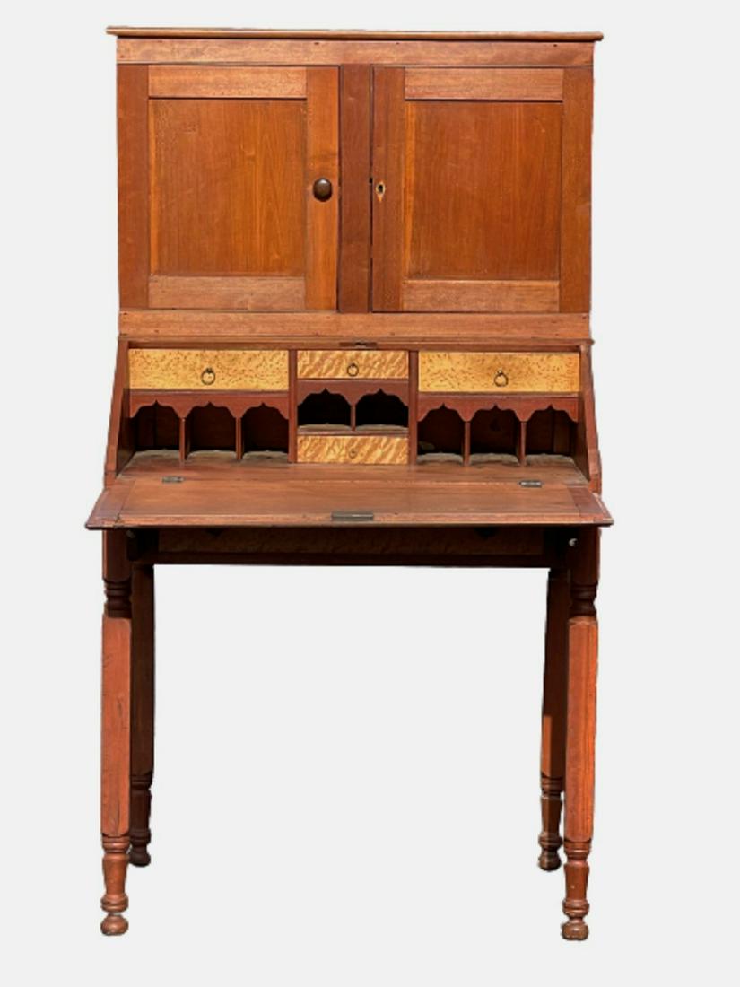 EARLY 19TH C BIRDSEYE MAPLE AND CHERRY SECRETARY DESK (1 of 10)