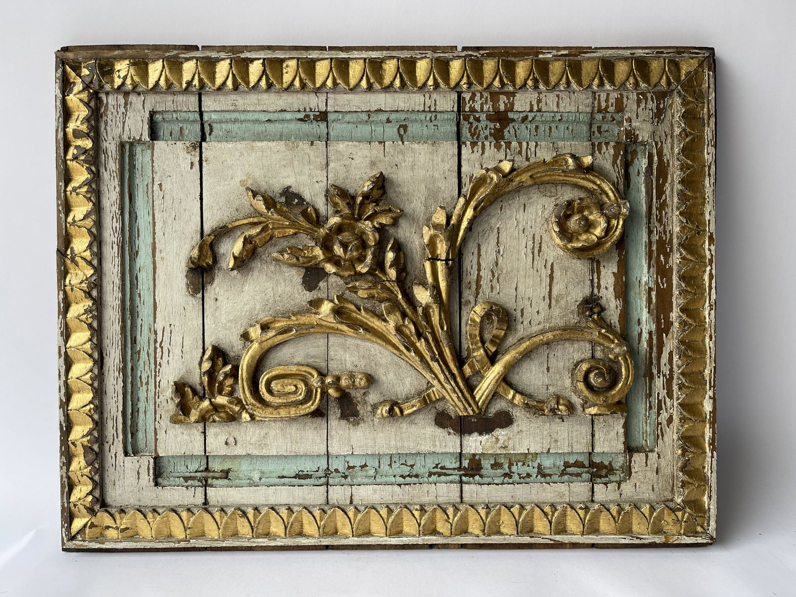 DECORATED CARVED WOOD PANEL: DECORATED CARVED WOOD PANEL , LEMON GOLD FLORAL, 17 X 21