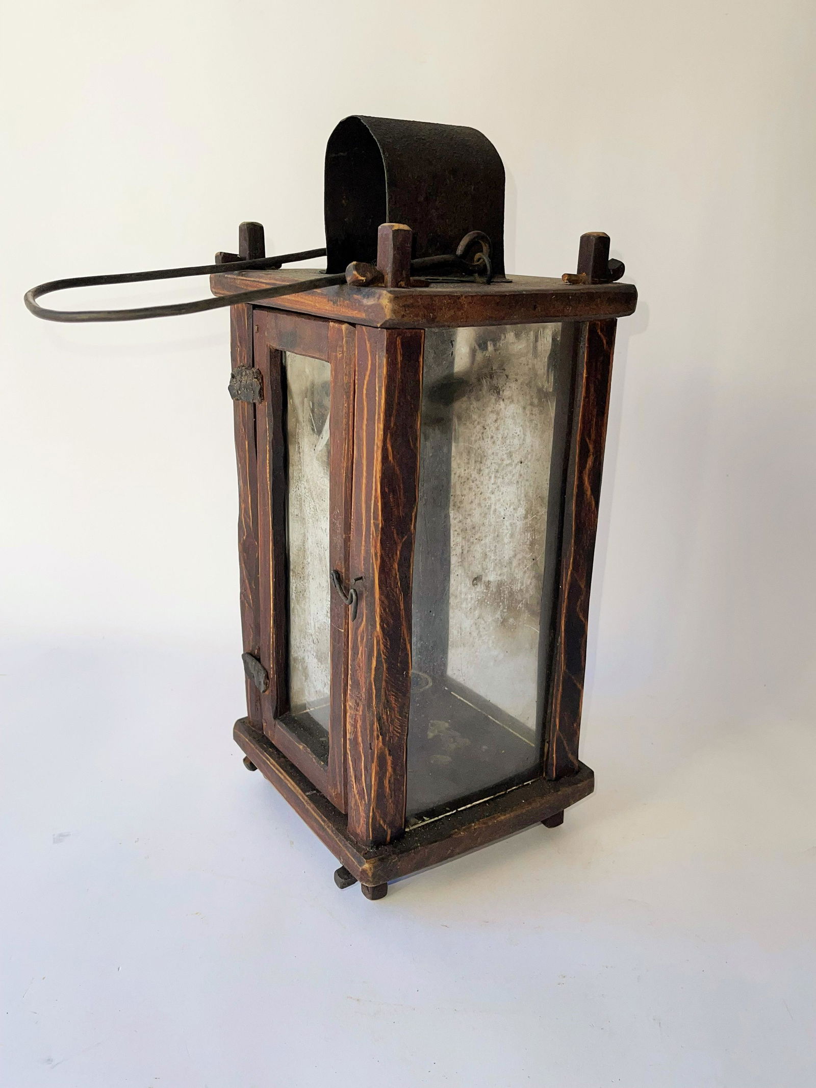 PRIMITIVE 19TH C WOOD HANGING LANTERN (1 of 6)
