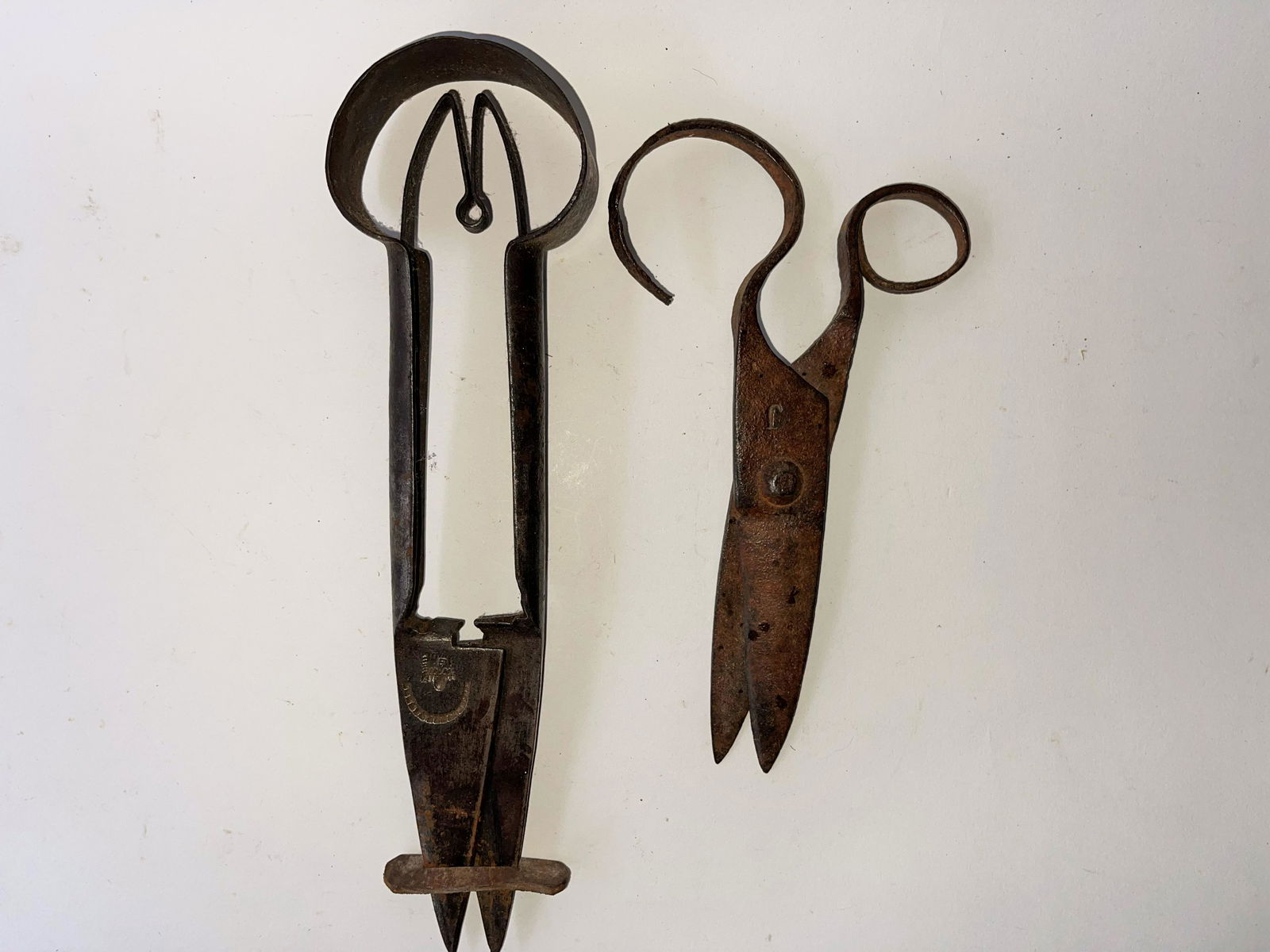 TWO EARLY WROUGHT IRON SHEARS (1 of 3)