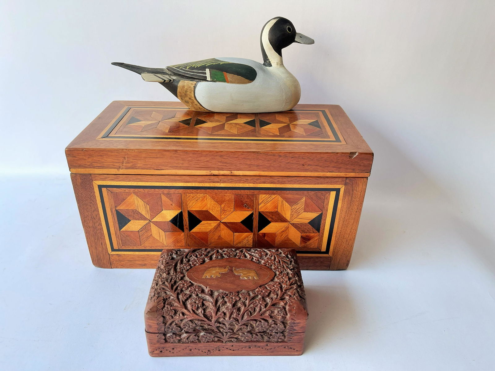 GROUPING TWO BOXES, CARVED DUCK (1 of 5)