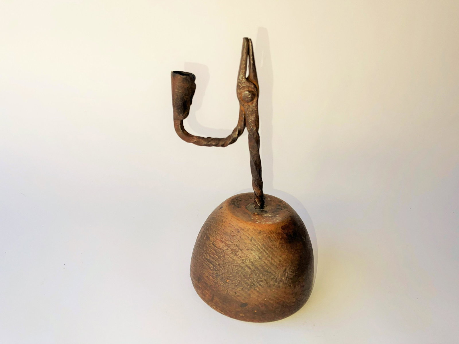 18TH C WROUGHT IRON RUSH LIGHT WITH CANDLE HOLDER (1 of 3)