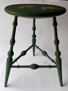 WALLACE NUTTING GREEN PAINTED STAND: WALLACE NUTTING GREEN PAINTED STAND, LABEL ON UNDERSIDE, 18W X 28T