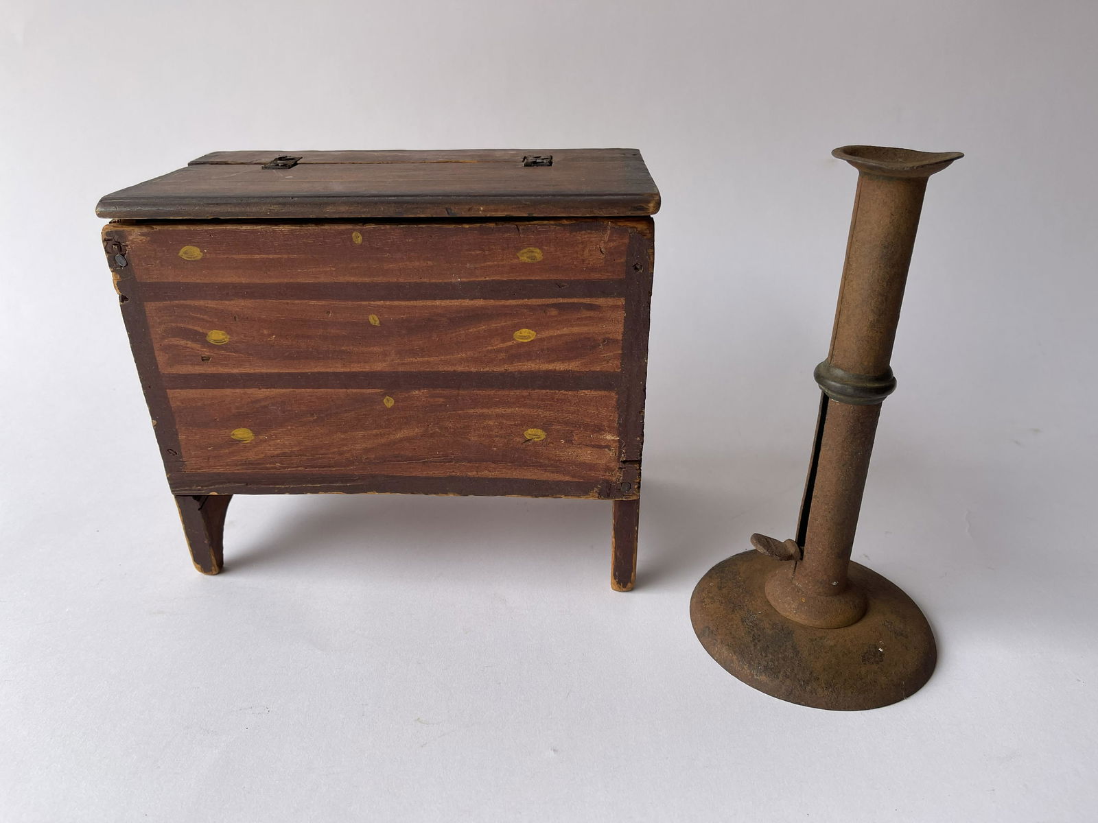 SMALL DECORATED CHEST, HOGSCRAPER CANDLESTICK (1 of 3)
