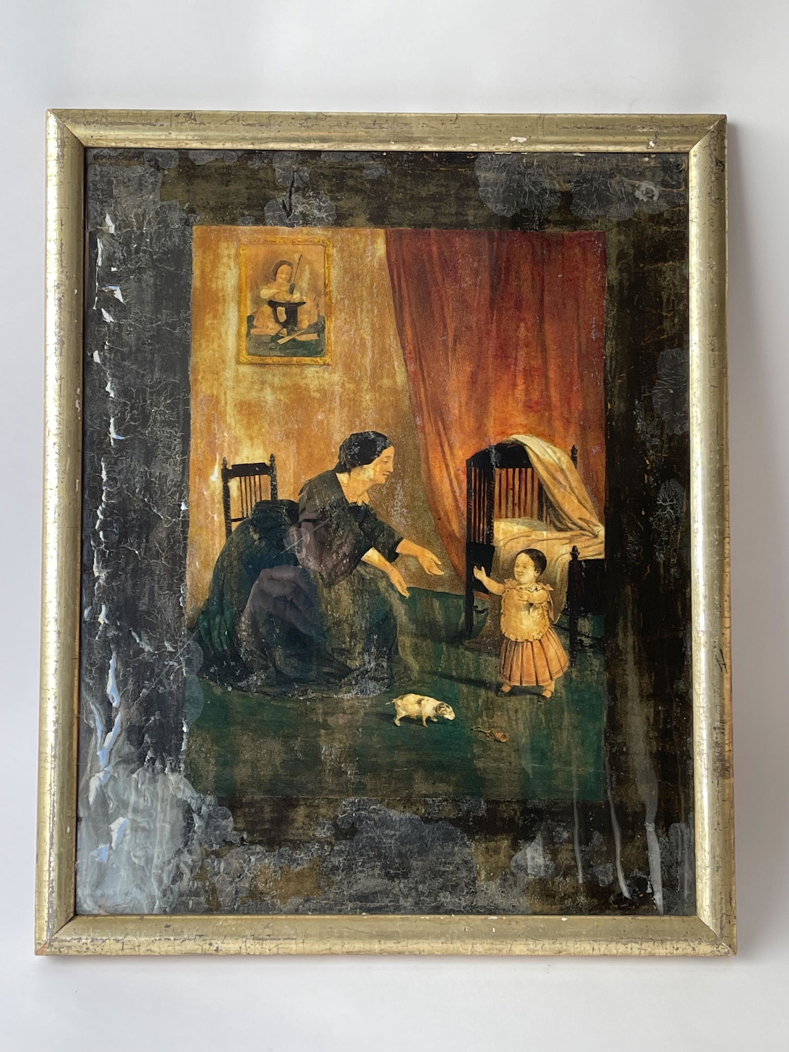 19TH C REVERSE PAINTED PICTURE ON GLASS (1 of 3)