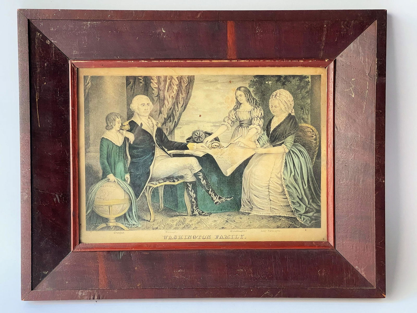 HAND COLORED LITHOGRAPH OF THE WASHINGTON FAMILY (1 of 6)