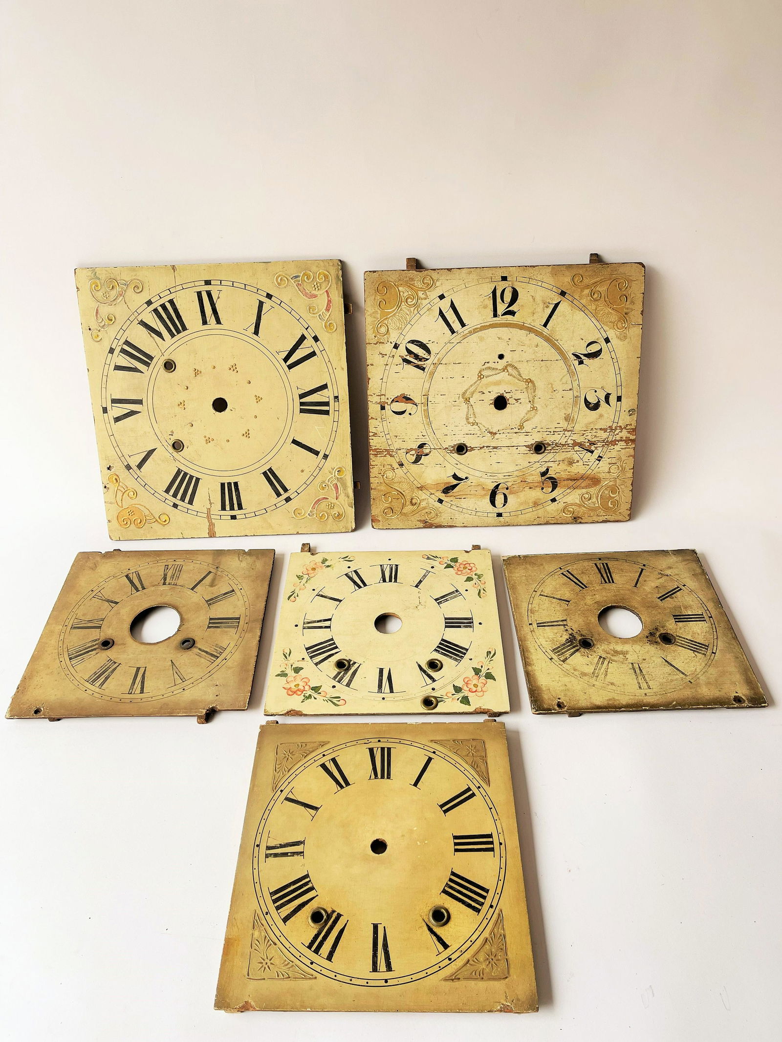 GROUPING OF SIX PAINTED CLOCK FACES (1 of 3)