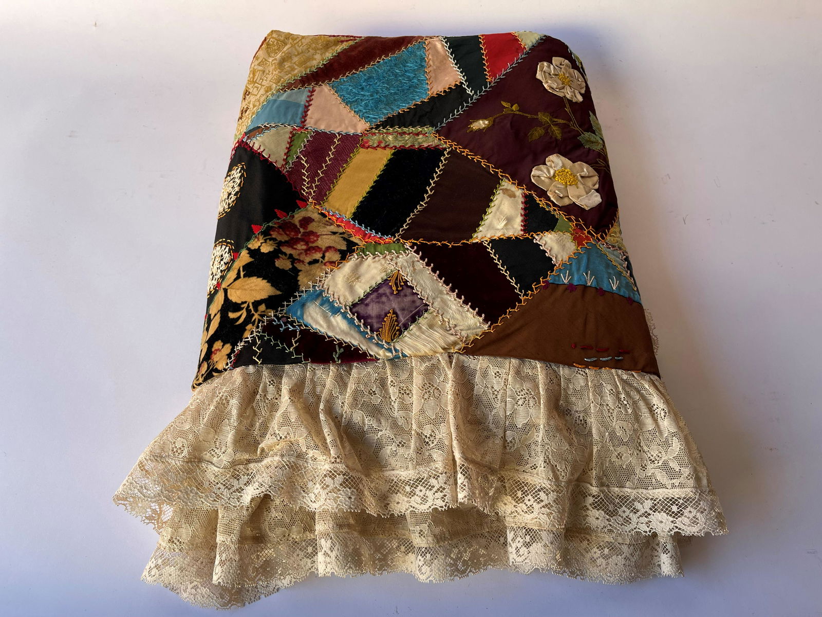 ANTIQUE FOLK ART CRAZY QUILT (1 of 8)