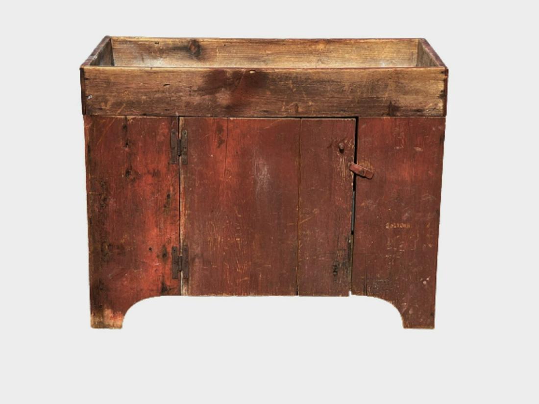 19TH C RED PAINTED PRIMITIVE DRY SINK (1 of 9)