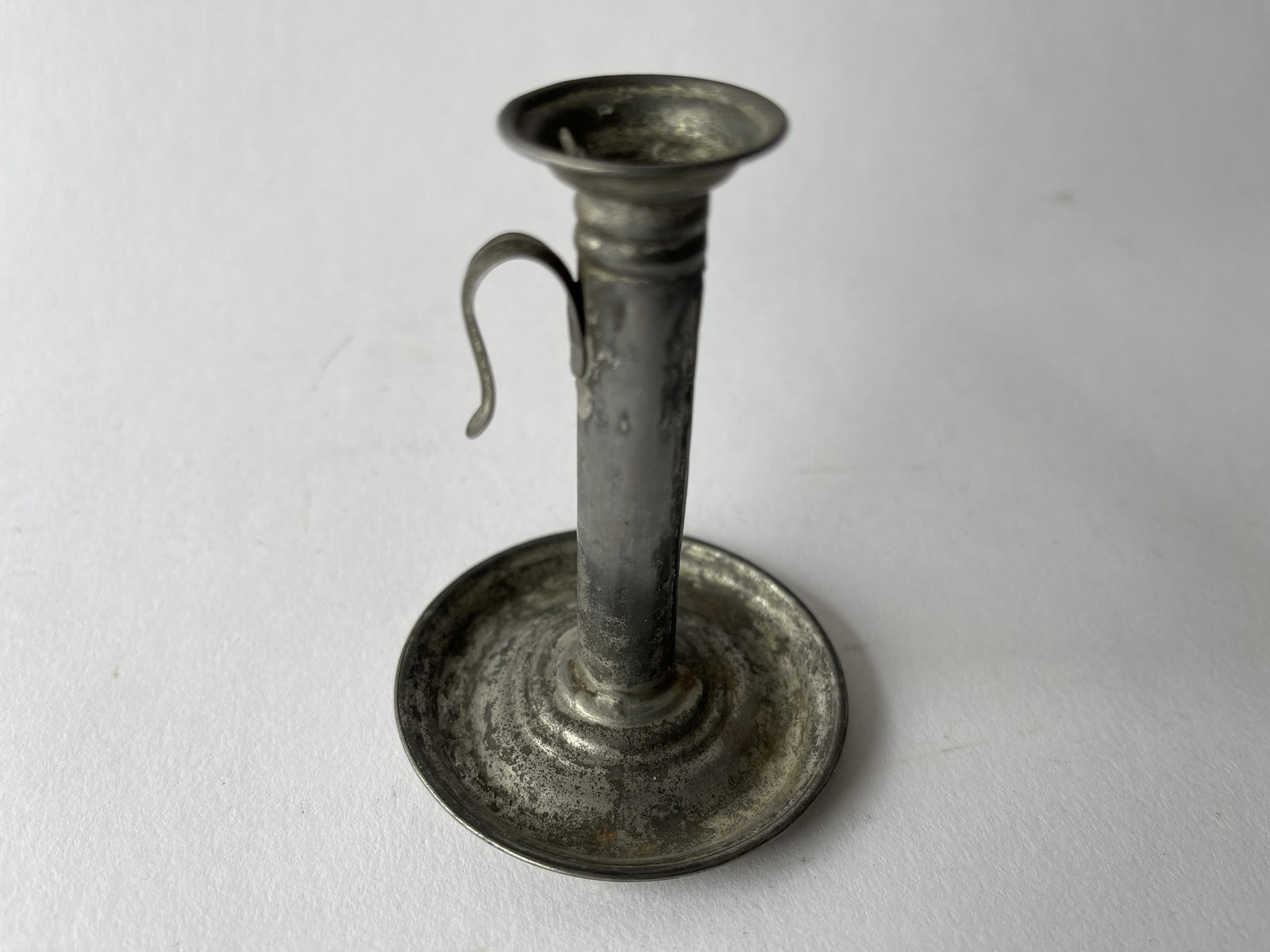 19TH C MINI TIN CHAMBER LARGE HANDLE CANDLESTICK (1 of 4)