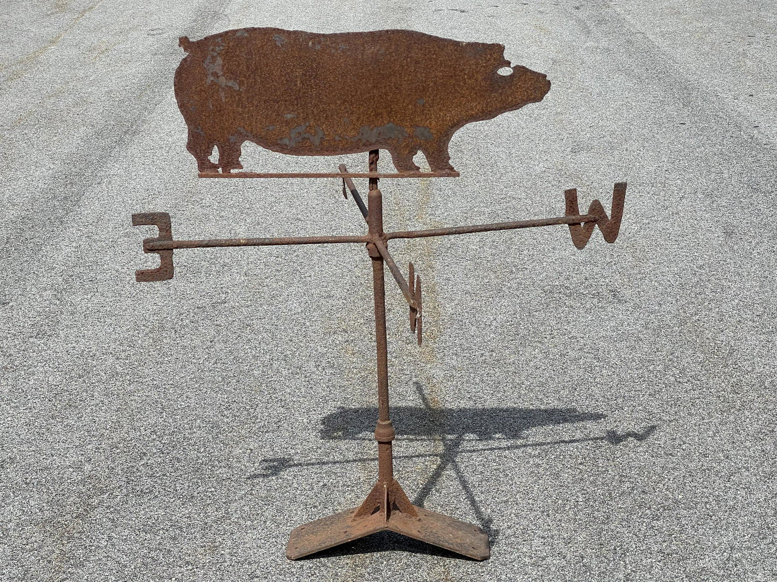 A FOLK ART 19TH C SHEET IRON PIG WEATHERVANE WITH DIRECTIONALS (1 of 3)