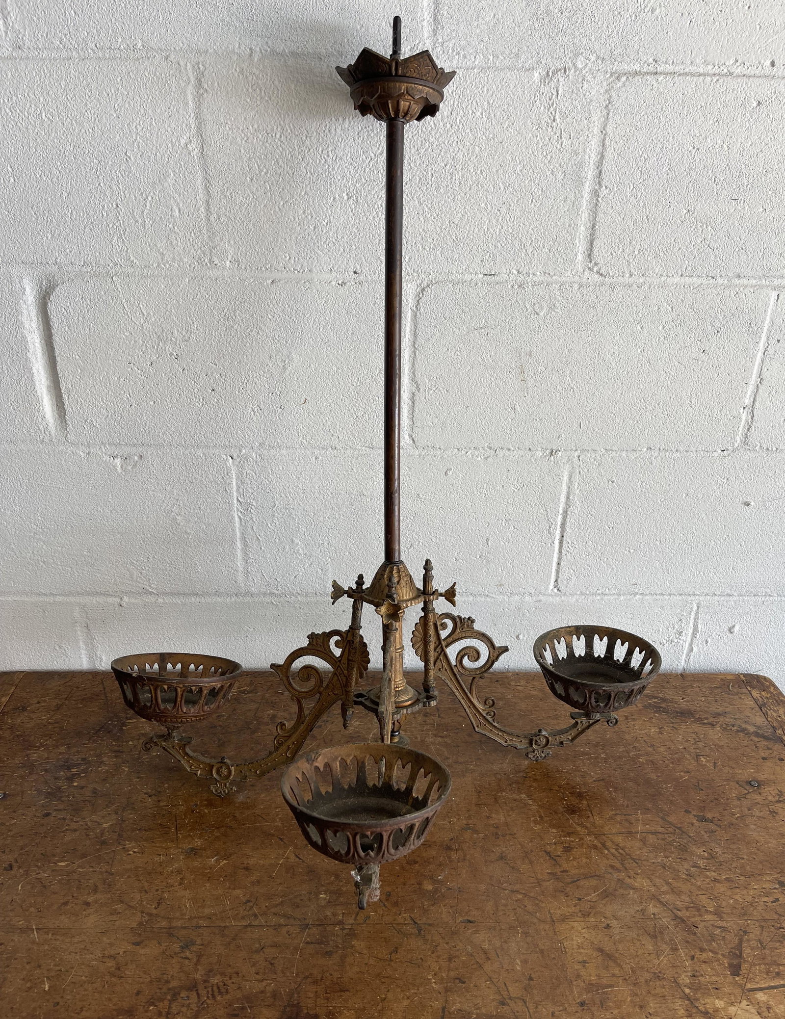 Cast Iron Victorian Hanging Chandelier: Cast Iron Victorian Hanging Chandelier 31" x 25"