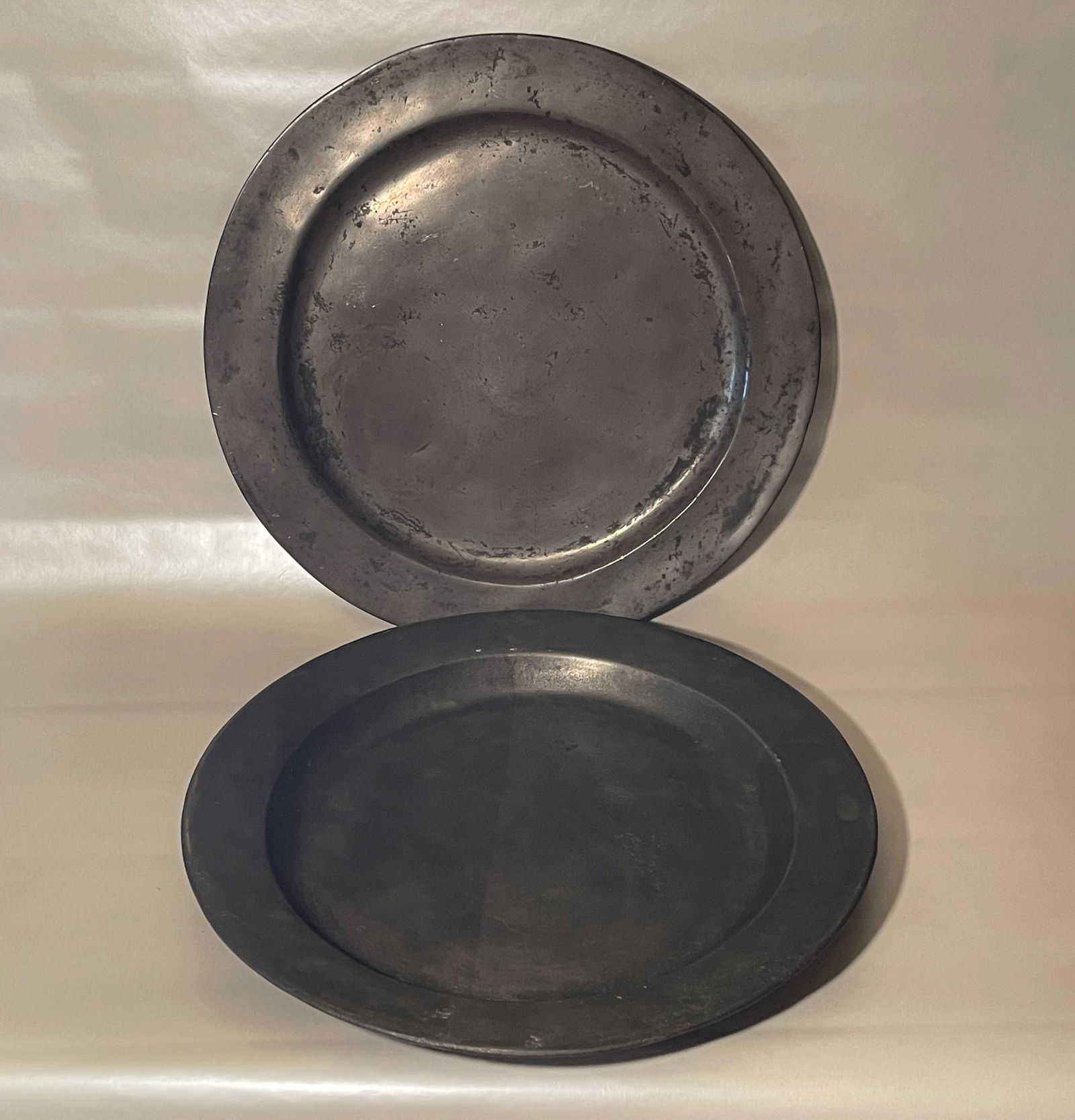 2 Pewter Chargers: 2 Pewter Chargers 15" & 14.5"