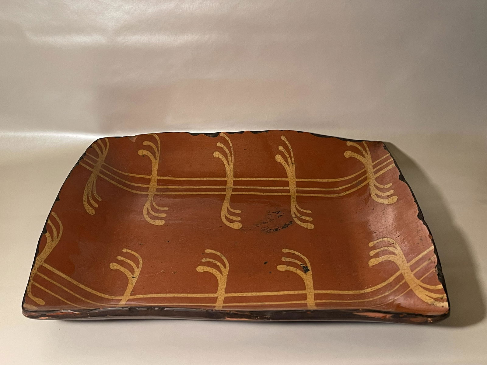 Large Redware Schooner Platter: Large Redware Schooner Platter 14.5" x 17' x 3"