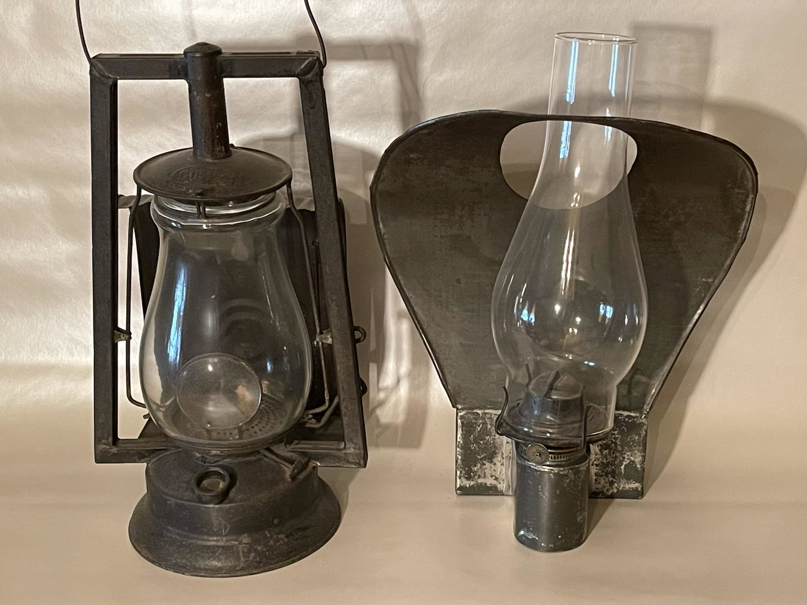 Deitz Lantern and Tin Oil Lamp: Deitz Lantern and Tin Oil Lamp 12" & 14"