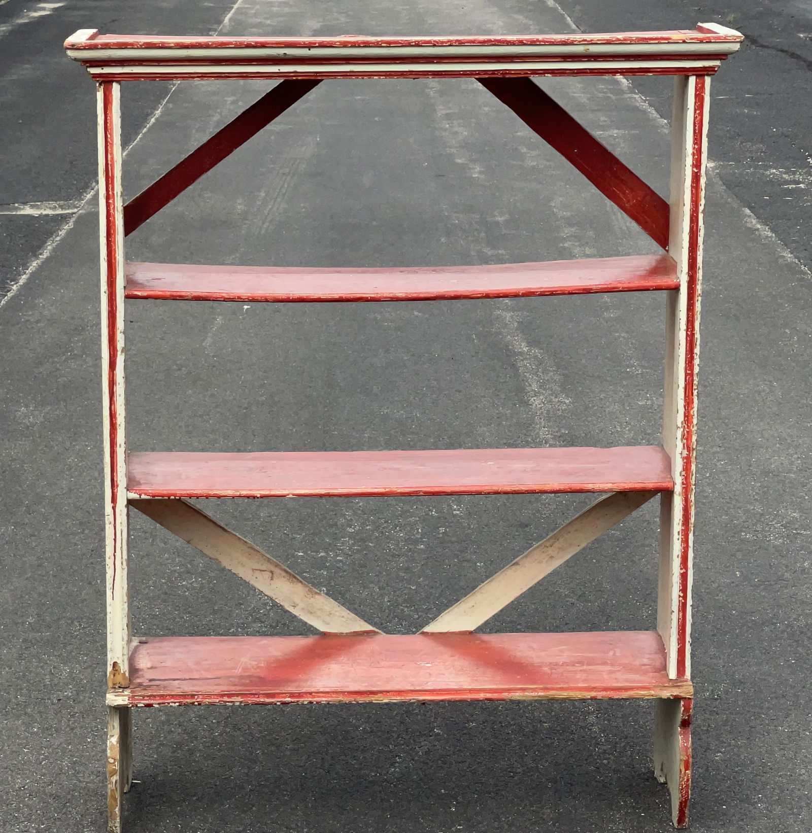RED AND WHITE PAINTED COUNTRY FARM SHELF (1 of 4)