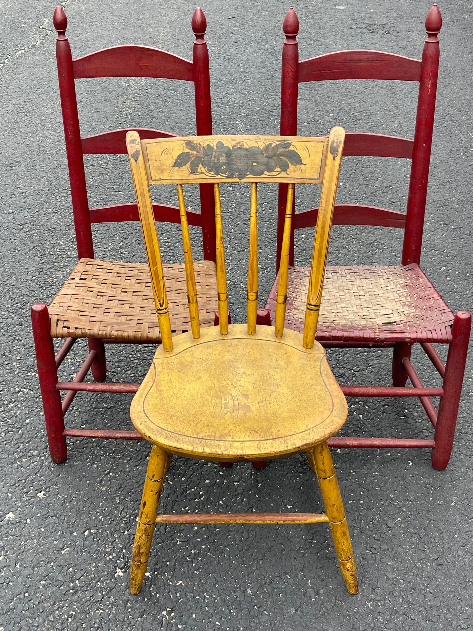 PAIR 19TH C RED PAINTED LADDERBACK CHAIRS (1 of 5)