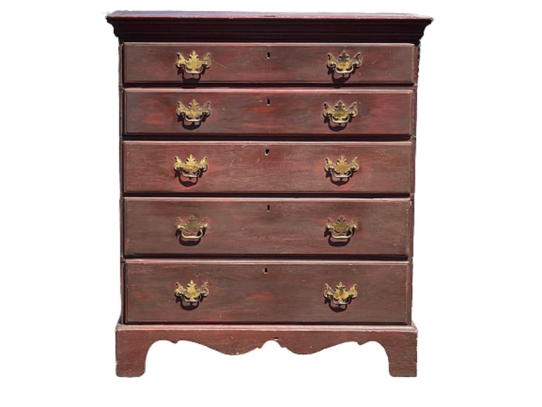 EARLY COUNTRY CHIPPENDALE FIVE DRAWER CHEST (1 of 11)