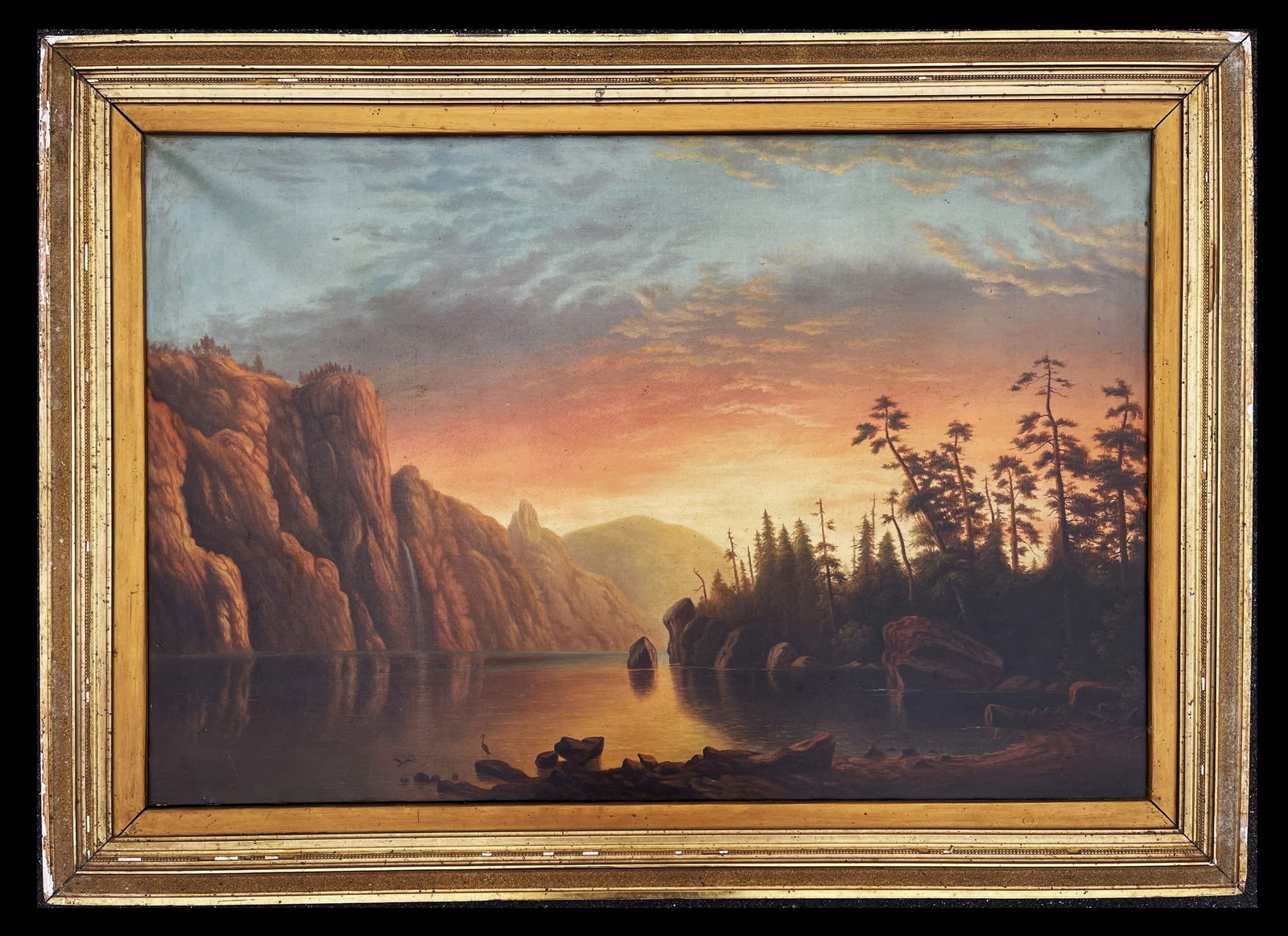 HUGE PERIOD WESTERN LAKESIDE ,RIVER WITH WATERFALL AND CLIFF LANDSCAPE (1 of 4)