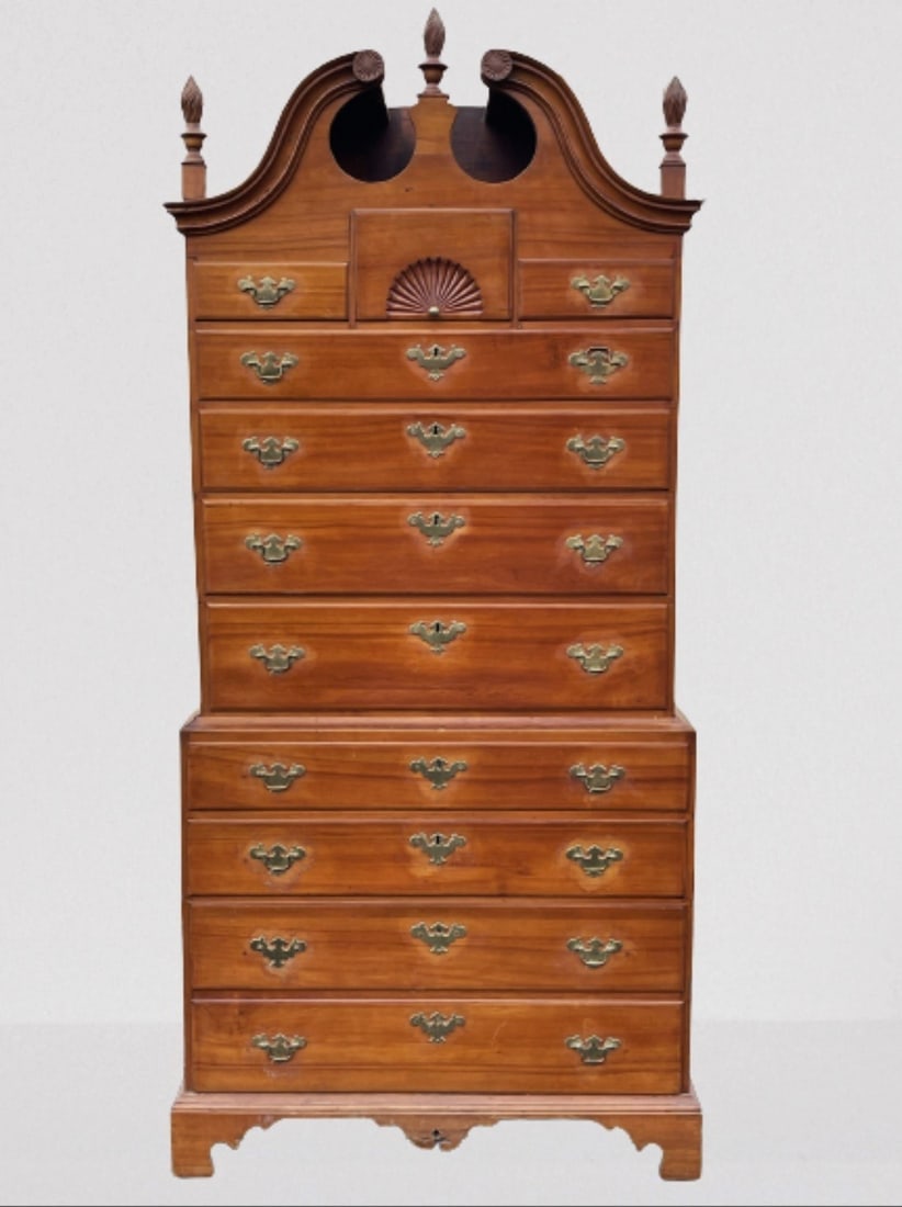 CT BONNET TOP CHERRY CHEST ON CHEST W/ ORIGINAL BRASS (1 of 13)
