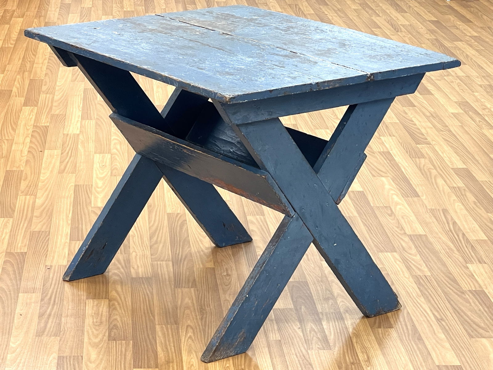 18TH C NEW ENGLAND BLUE SAWBUCK TABLE (1 of 5)