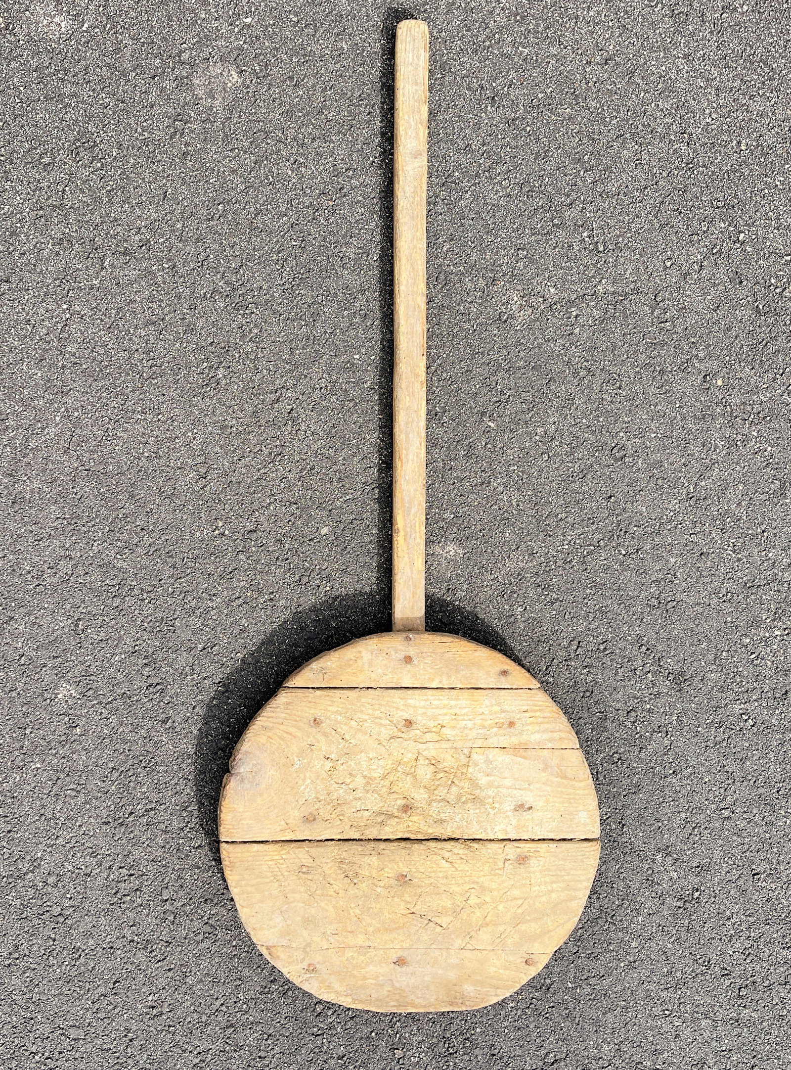 PRIMITIVE WOODEN BAKERS PADDLE: WOODEN BAKERS PADDLE WITH SCRUBBED SURFACES 42 X 16