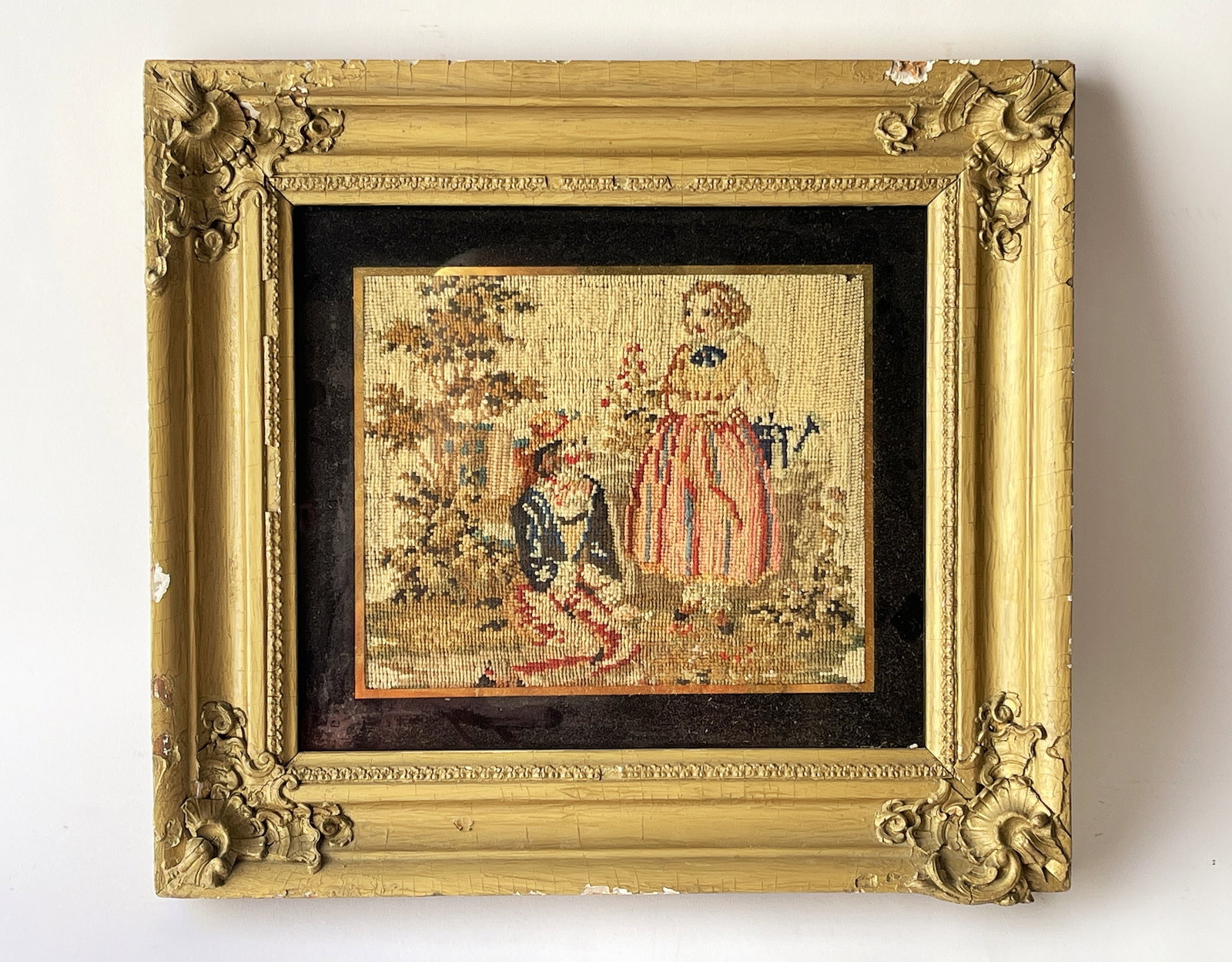 FRAMED NEEDLEWORK OF A LOVING COUPLE: FRAMED NEEDLEWORK OF A LOVING COUPLE 15 X 17 8 X 9.5 NEEDLEPOINT