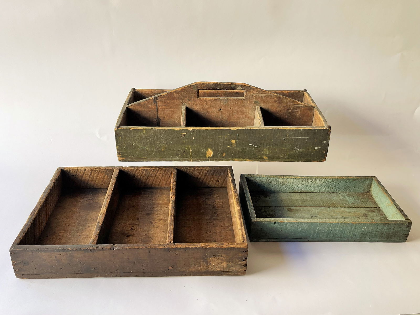 GROUPING OF THREE PRIMITIVE TRAYS, CARRIERS (1 of 5)