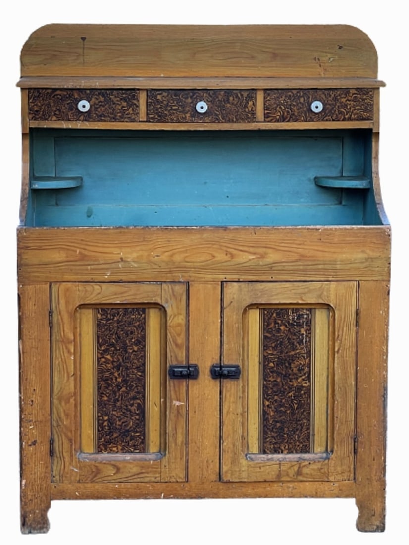 FINE PA PAINTED DRY SINK WITH 2 DRAWER TOP DECORATIVE PAINT 1830-1840 C: FINE PA PAINTED DRY SINK WITH 2 DRAWER TOP DECORATIVE PAINT 1830-1840 C 42" 18" X 54.5"