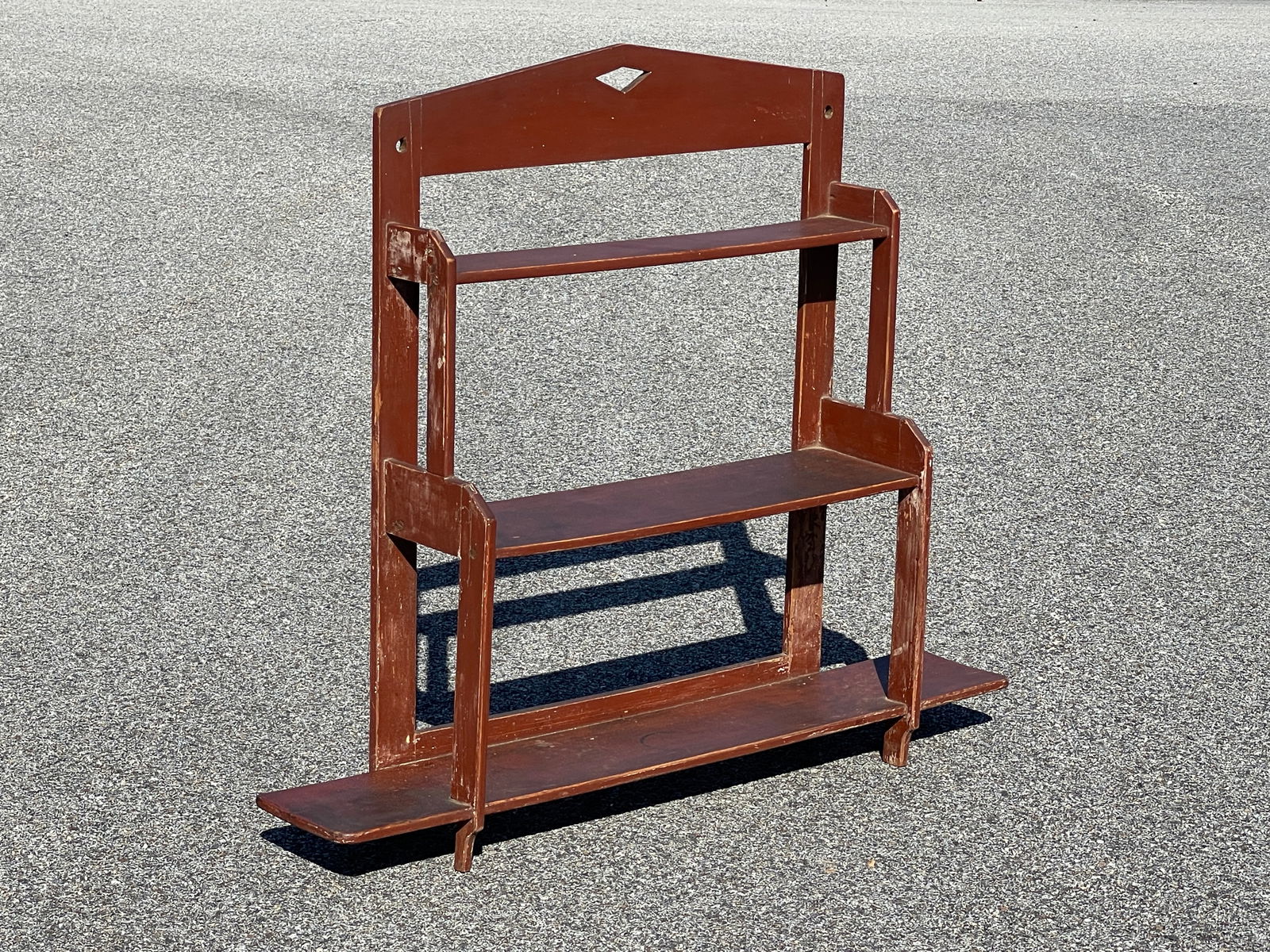 19TH C HANGING SHELF IN ORIGINAL RED WASH (1 of 3)