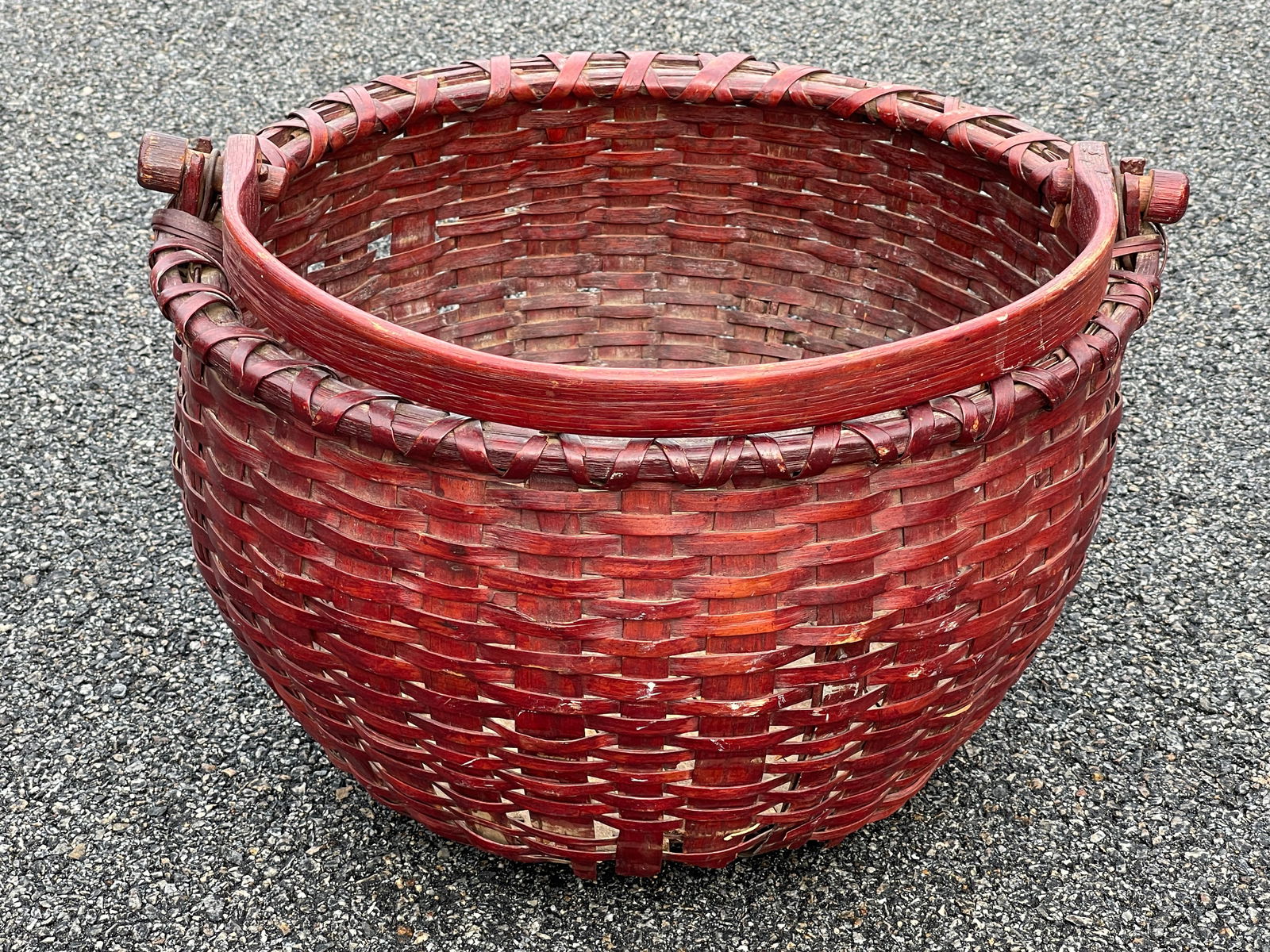 19TH C SWING HANDLED BASKET IN OLD RED PAINT (1 of 6)