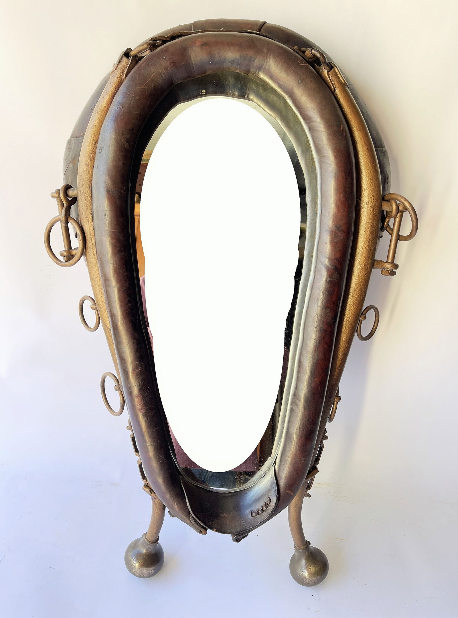 LEATHER AND BRASS HORSE COLLAR WITH MIRROR (1 of 4)