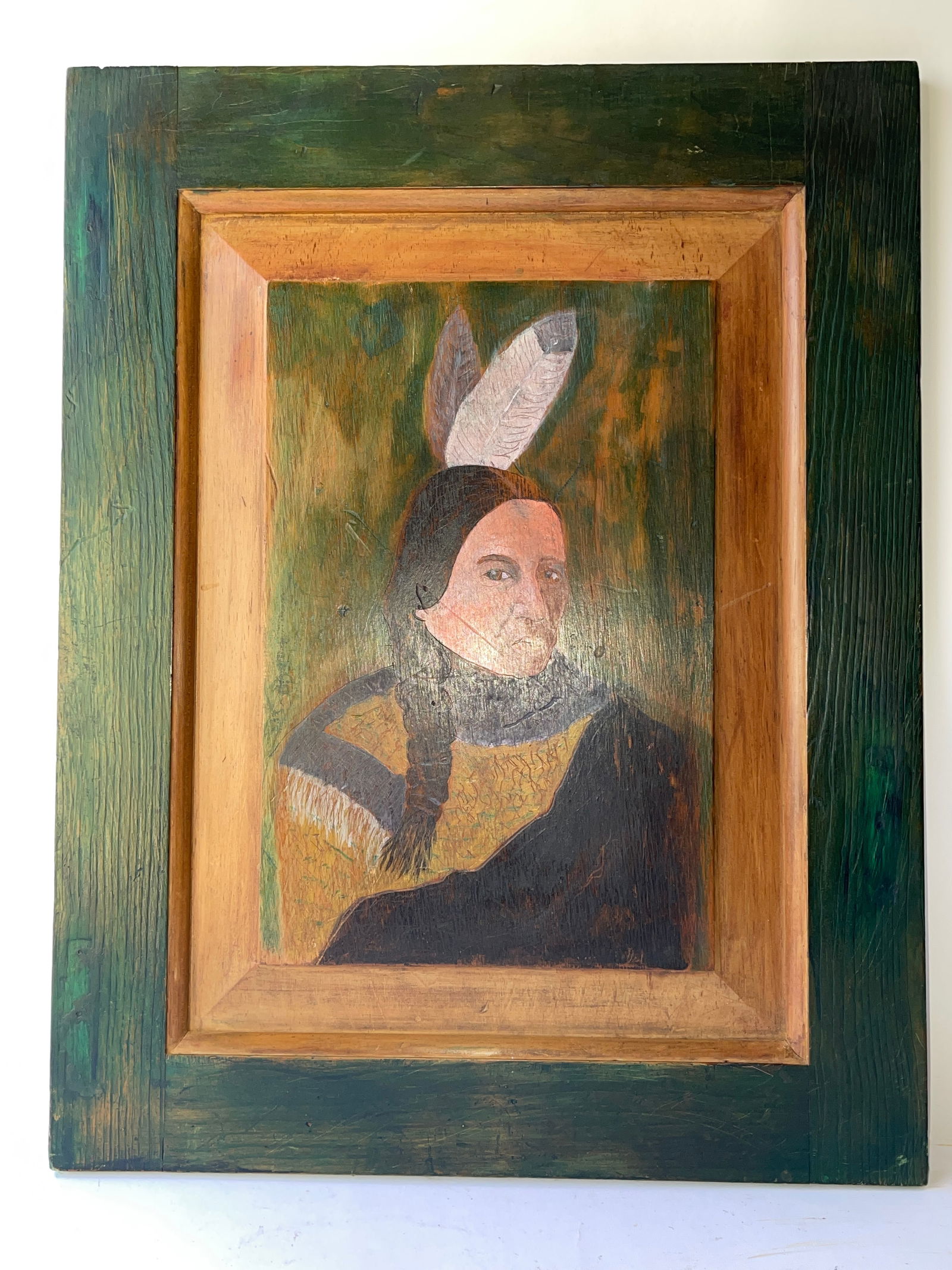 HAND PAINTED FOLK ART INDIAN ON WOOD PANEL (1 of 3)